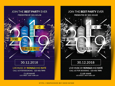 New Year Party Flyer advert advertisement creative december fest dj mix dj night event festival flyer invitation layout music flyer new year card new year eve nightclub nye party flyer photoshop poster print design