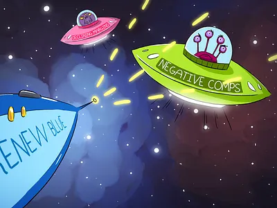 Space Battle Styleframe aliens animated short animation cartoon cartoon character character design concept corporate video illustration internal video lasers motion design space