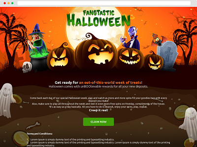 Halloween Landing Page for Casino casino halloween landing page slots ui user experience user interface ux