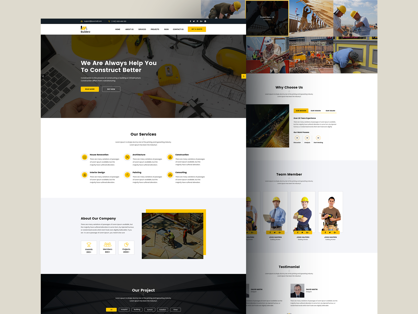 Builderz - Construction PSD Template branding builder building construction construction company construction website creative app design landing page minimal reall state ui ux website