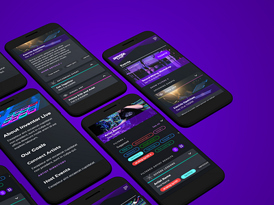 UI Design // Inventor Live adobe xd artists colorful dark theme dark ui events information architecture layout music neon prototype ui ui ux ui ux design ui design ui designer