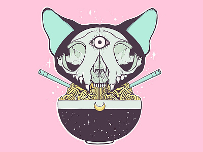 Cat Skull Ramen Noodle Bowl adobe draw apple pencil artwork cat cat art cat drawing cat illustration cat skull digital art drawing illustration illustrator ipad ipad art pink skull art tshirt design vector vector art vector illustration