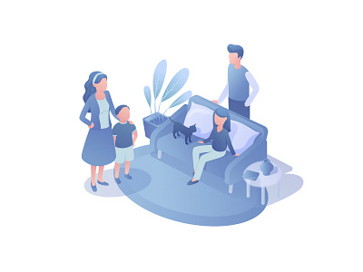 Family Time couch family gradient guys illustration isometric parents