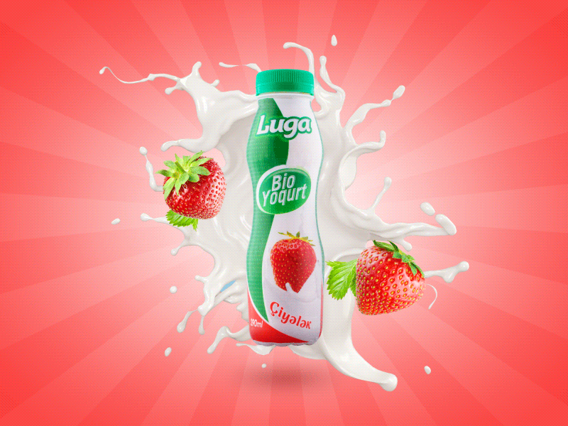 Luga Strawberry Milk ads animatic animation art bottle burst concept design digital graphic illustration milk motion product red sequence strawberry typography video web