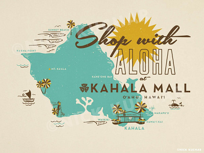 Shop with Aloha hawaii illustration map oahu surf surf art vintage