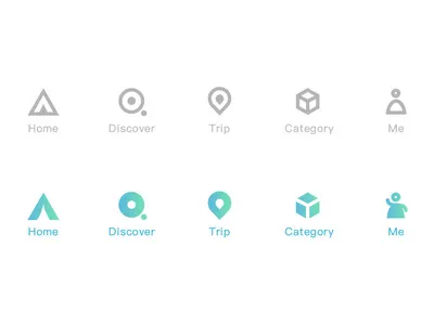 Tabbar category design discover home icon me tabbar trip ui