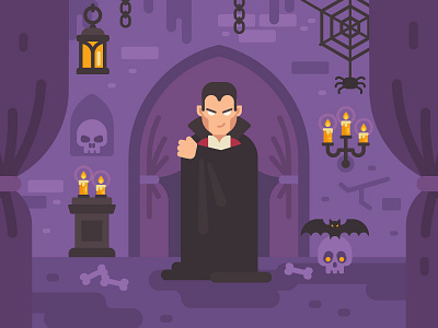 Vampire cartoon character creepy crypt design fantasy flat halloween horror illustration skull vampire vector