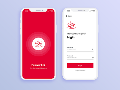 DurarHR Login Screen hr solution ios app design login design login page mobile app design red mobile app red theme splash screen ui ux design welcome screen