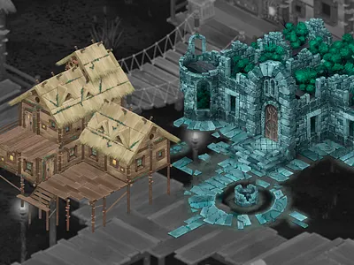 Old castle and Tavern interrior 2d art 2d artis environment game art illustration isometric