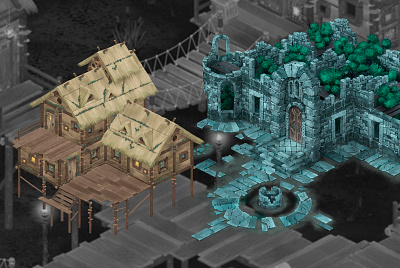 Old castle and Tavern interrior 2d art 2d artis environment game art illustration isometric