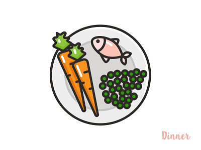 Dinner Icon 🥕 carrots dinner fish food healthy icon illustration illustrator meal peas picto plate symbol