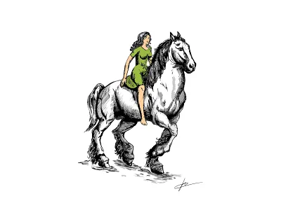 Horse driving design hand draw illustration typography vector