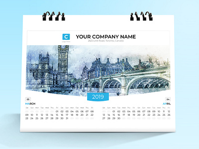 Desk Calendar 2019 12 month 7 page brand branding business calendar calendar 2019 clean corporate cover date day design designer desk calendar monday month new year note print