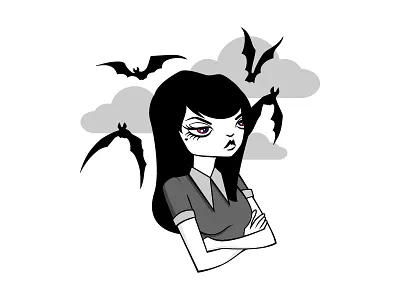 Gurl angry bats clouds dark dark art design girl heart illustration mad sad sketch vector
