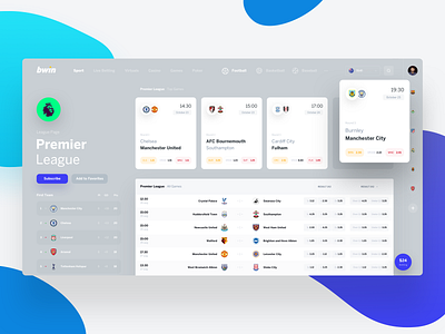 League bet betting bookmaker dashbaord design footbal interface news sport tips ui web
