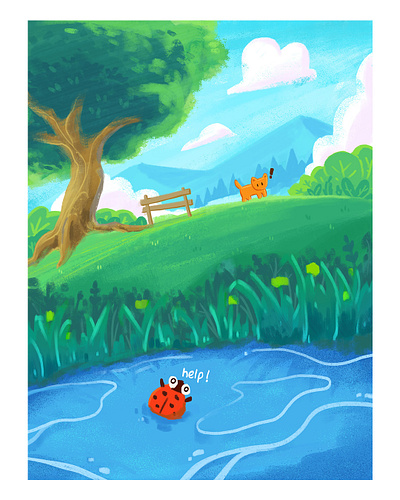 Si Kepik Need Help! artwork cartoon cat concept art cute digital art digital painting illustration painting