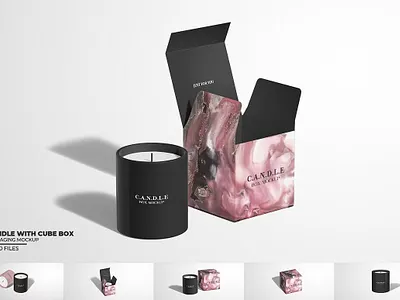 Candle With Cube Box Package Mockup box box package mockup candle candle mockup candle vessel ceramic cube box mockup cube box package mockup custom label gift gift box label mock up package mockup packaging packaging mockup personalized scented soy wax wax candles