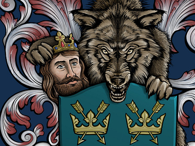 Wolf and the King - Bury St Edmunds Coat of Arms bury st edmunds coat of arms heraldic illustration king suffolk tshirt tshirt art tshirt design wolf