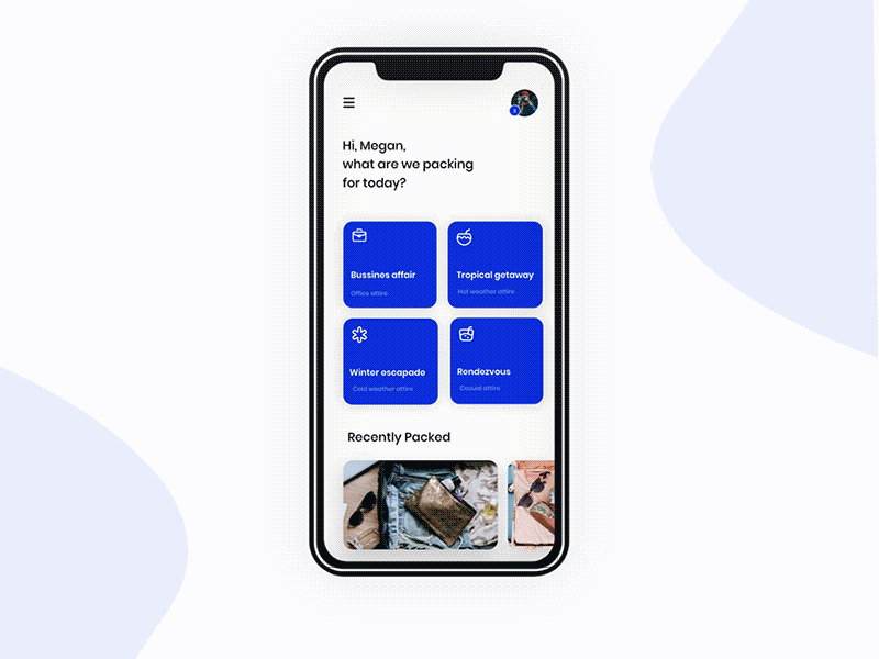Tule - AR packing app app ar augmented reality blue interaction design ios ixd mobile modern ui ux white