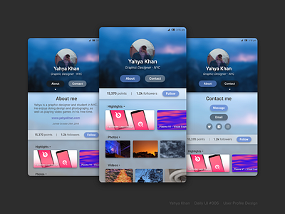 Daily UI #6 - User Profile Page app design behance daily ui daily ui 006 dribbble fluent design illustrator mobile portfolio profile social media ui ui ux user profile windows phone