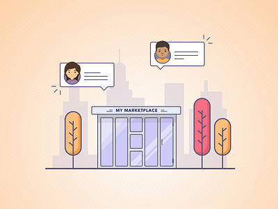 My Marketplace article character design communication flat illustration marketing marketplace