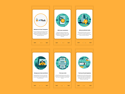 mTruck Transporter App Onboarding Screens app illusrtaion onboarding screen transport truck ui ux