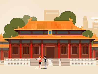 Chinese ancient architecture 应用 插图 设计