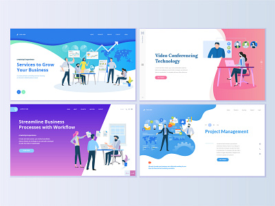 Set of business web page design templates abstract business company concept flat icon illustration interface layout logo management marketing people project technology template vector video web web site