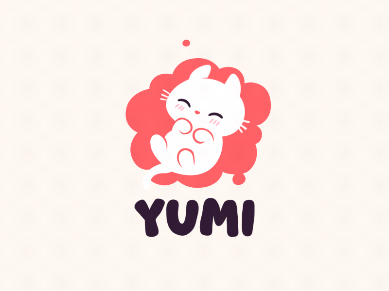 Yumi animal cat character cloud cute kitty logo logo animation motiondesignschool pussycat