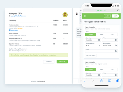 Offer Negotiation app commodity food negotiation offer ui web