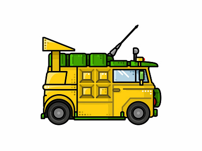 Turtle Van animation car cartoon cowabunga cute donatello dots flat gun illustration leonardo line michelangelo ninja raphael retro teenage mutant ninja turtles tmnt turtles van vector