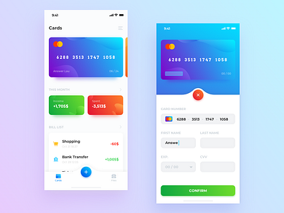 credit card app card color credit card data nba payment ui