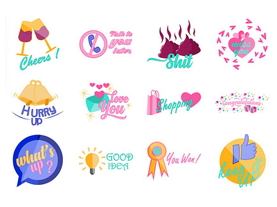 Cute Text Emoji Set chat cute design emoji expressions illustration lovable set smileys stickers typography