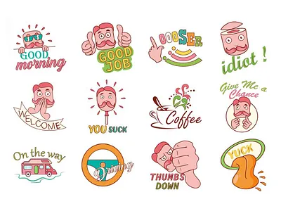 Man Text Emoji Set cartoon chat cute design dribbble emoji emojiexperts expressions illustration lovable set stickers typography