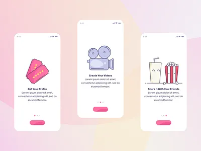 Video Editing App application camera design flat illustration illustrator movies outline popcorn tickets ui vector video web