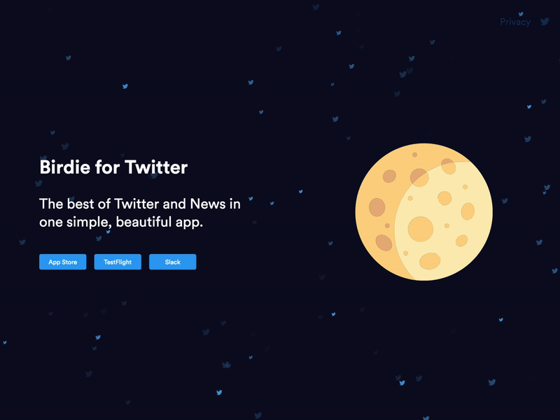 Birdie for Twitter - App Landing Page (HTML) animation app landing app landing page css animation javascript landing page twinkle