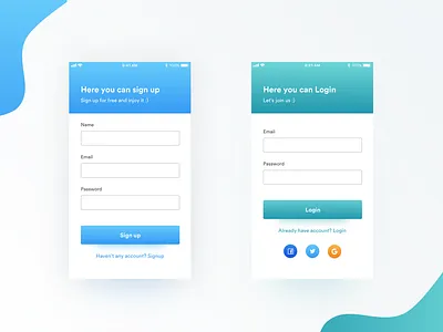 Sign up & Login page design app field form gradient ios login minimal minimal app mobile register sign in sing up