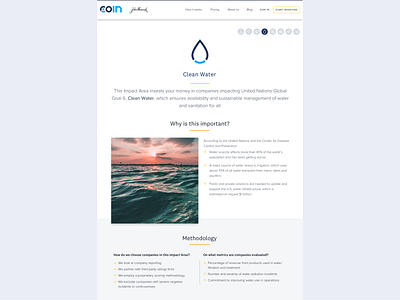 WIP Impact Area detail page - Clean Water branding design finance finance app fintech homepage design icon illustration impact investing landing page navigation navigation design navigation menu ui ux ux design web website