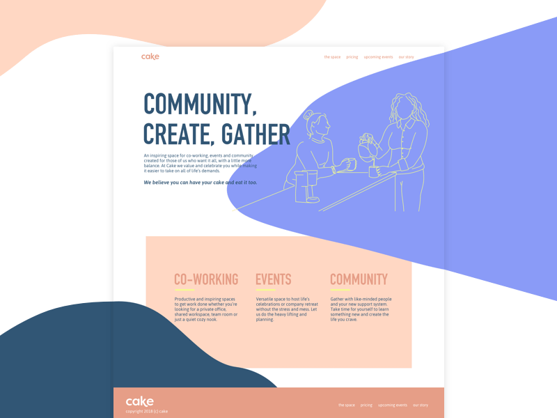 Color exploration for Cake brand branding color community coworking feminine homepage illustration line art marketing organic ui website women