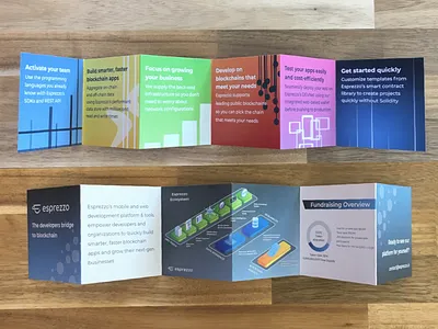 Esprezzo Print Brochure accordion blockchain booklet branding brochure design cover design fold illustration infographic print spread