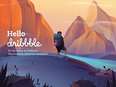Hello dribbble debut hello dribbble illustration mountain nature outdoor sunset