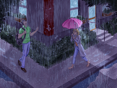 Rainy day art blue coloring digital digital painting drawing dribbble illustration painting rain rainy rainy day scetch study