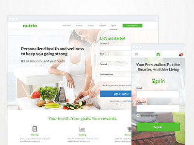 Nutrio clean creative direction fitness app freelance designer health app landing page nutrition ui design ui designer visual design web design