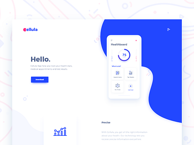 / Cellula app/ Landing page blue cell cellula clean health landing minimal monsterrat product sans ui user interface website white