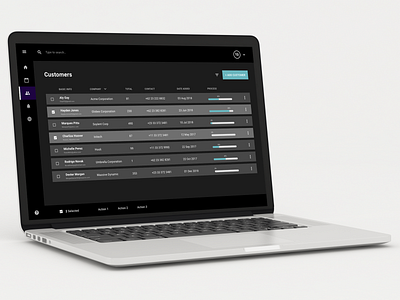 Customers View dark prototype table design ui ux