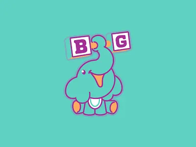 Bambinetos Gym baby brand elephant illustration kinder logo mascot purple turquoise weightlifting