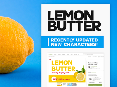 🍋 Lemon Butter Display Font 🍋 | Updated w/ New Characters creative market display display font display type display typeface font fonts lemon sans serif sans serif sans serif font type typeface typography