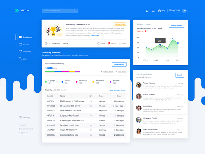 Dashboard concept UI blue cards concept dashboard design fancy free download graph interface inventory modern sketch app tickets ui ux web app