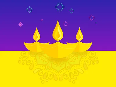 Happy Diwali! design diwali fireworks flat pink purple yellow