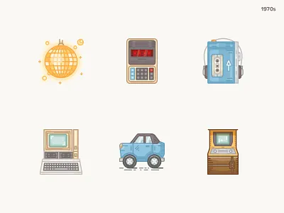 History Geek Icons 1970s 1970s 20 century apple imac calculator chrysler disco history geek icon design icons icons set macintosh pong game walkman